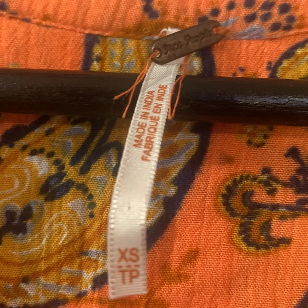Free People *Flaw Tunic Mini Just The Two Of Us Paisley Orange XS Boho Whimsical
